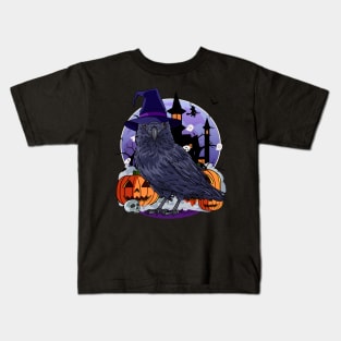 Crow Raven Witch Pumpkin Halloween Kids T-Shirt